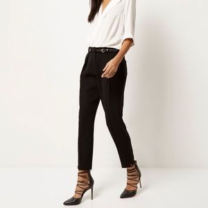 River Island Black pleated straight leg trousers